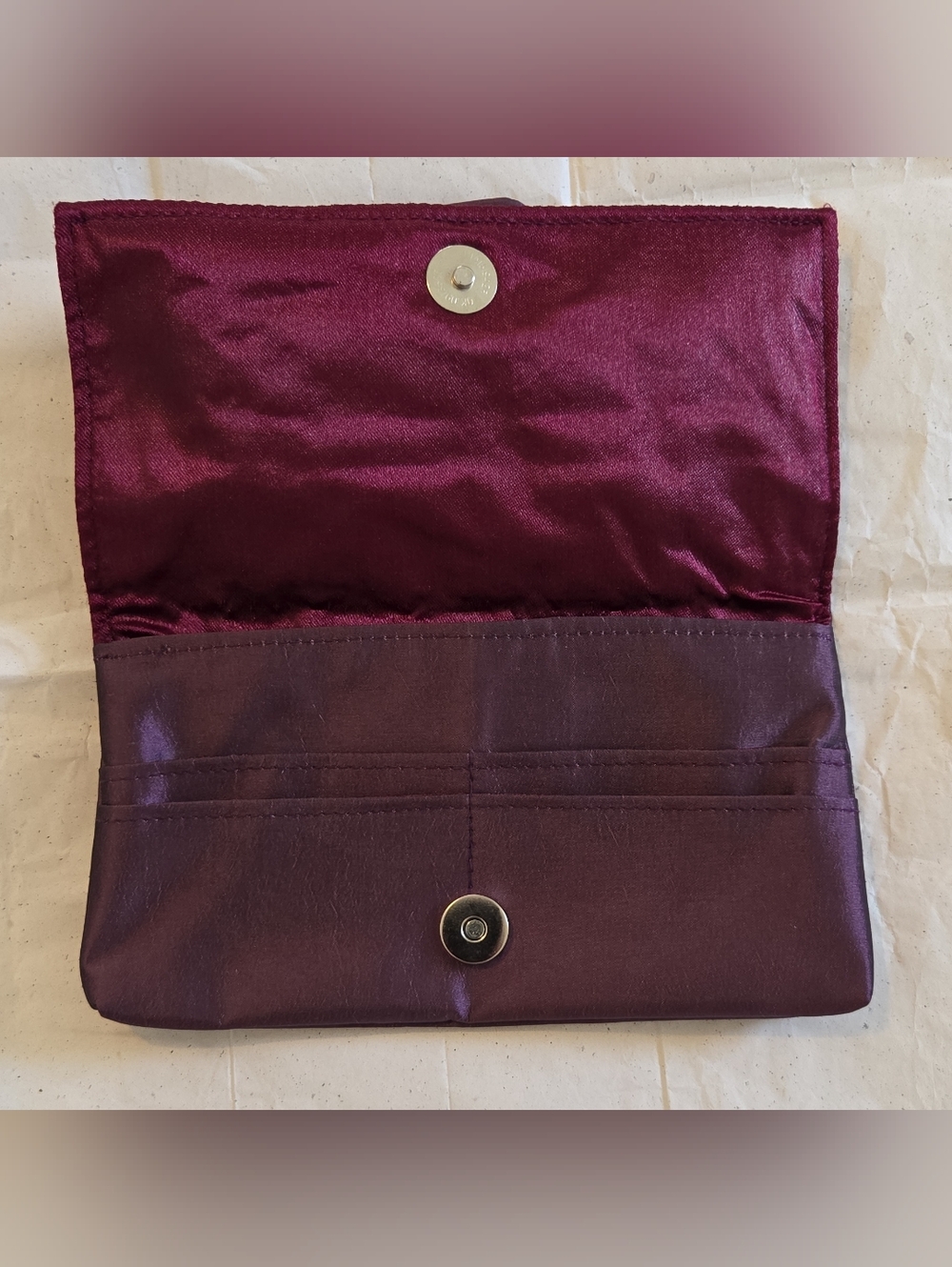 Elegant Plum Handmade Silk Floral Clutch with Beaded Center - Picture 3 of 7
